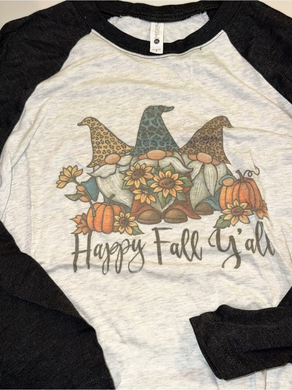Happy Fall Y'all Long Sleeve Raglan Tee - Black/White - Picture 2 of 2